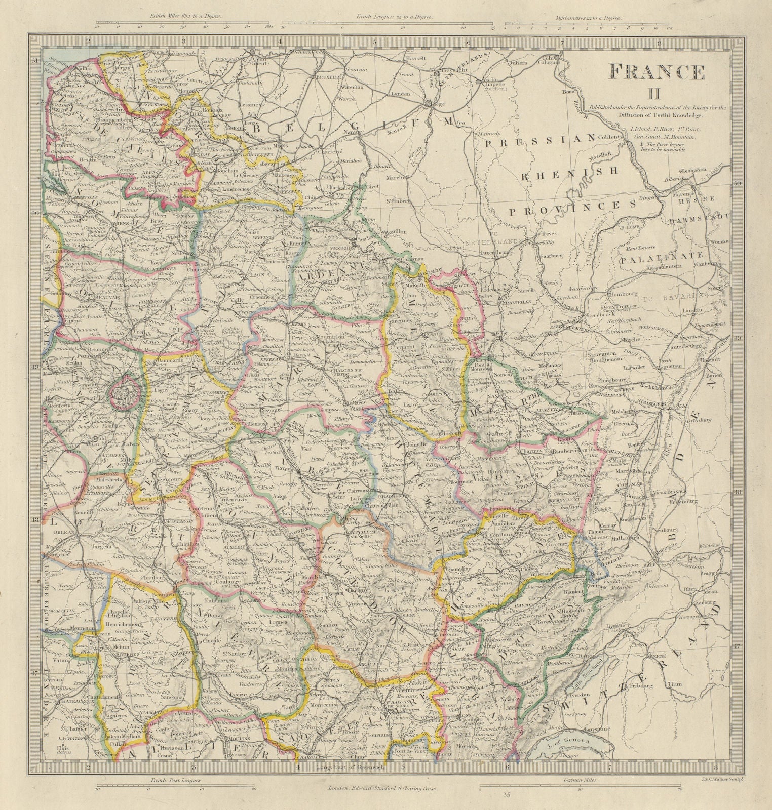 FRANCE N EAST. Champagne Alsace Lorraine Picardie Bourgogne Nord.SDUK 1874 map
